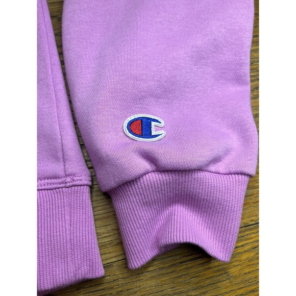 Champion Sweatshirt Women's Small Pink Pullover Crew Neck Puff Sleeve Athletic - Picture 3 of 12